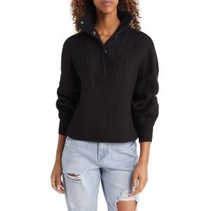 NWT TOPSHOP Black Chunky Knit Mock Neck Button Front Oversized Sweater Size S‎